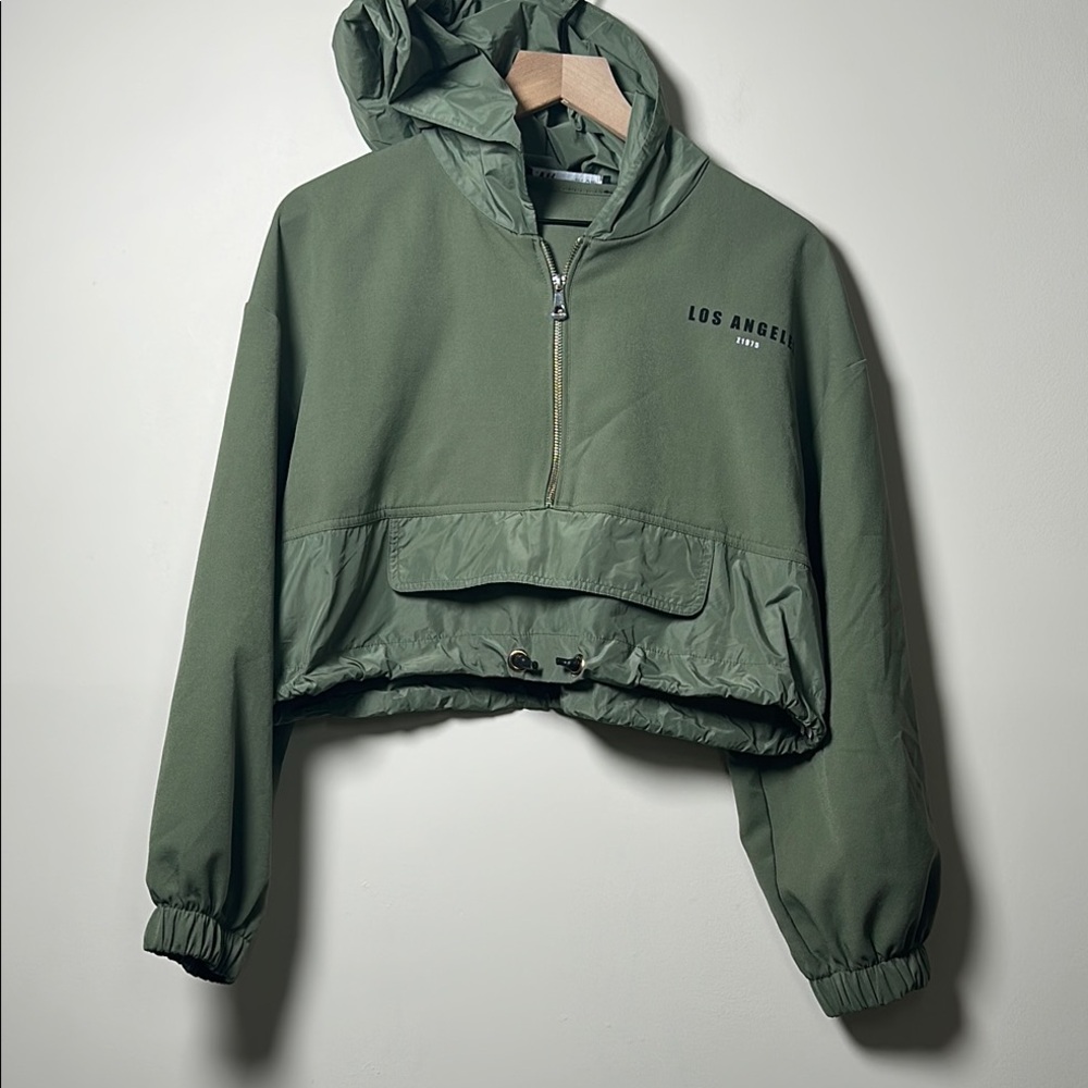 Zara Olive Green Hoodie with Los Angeles Print Size Medium